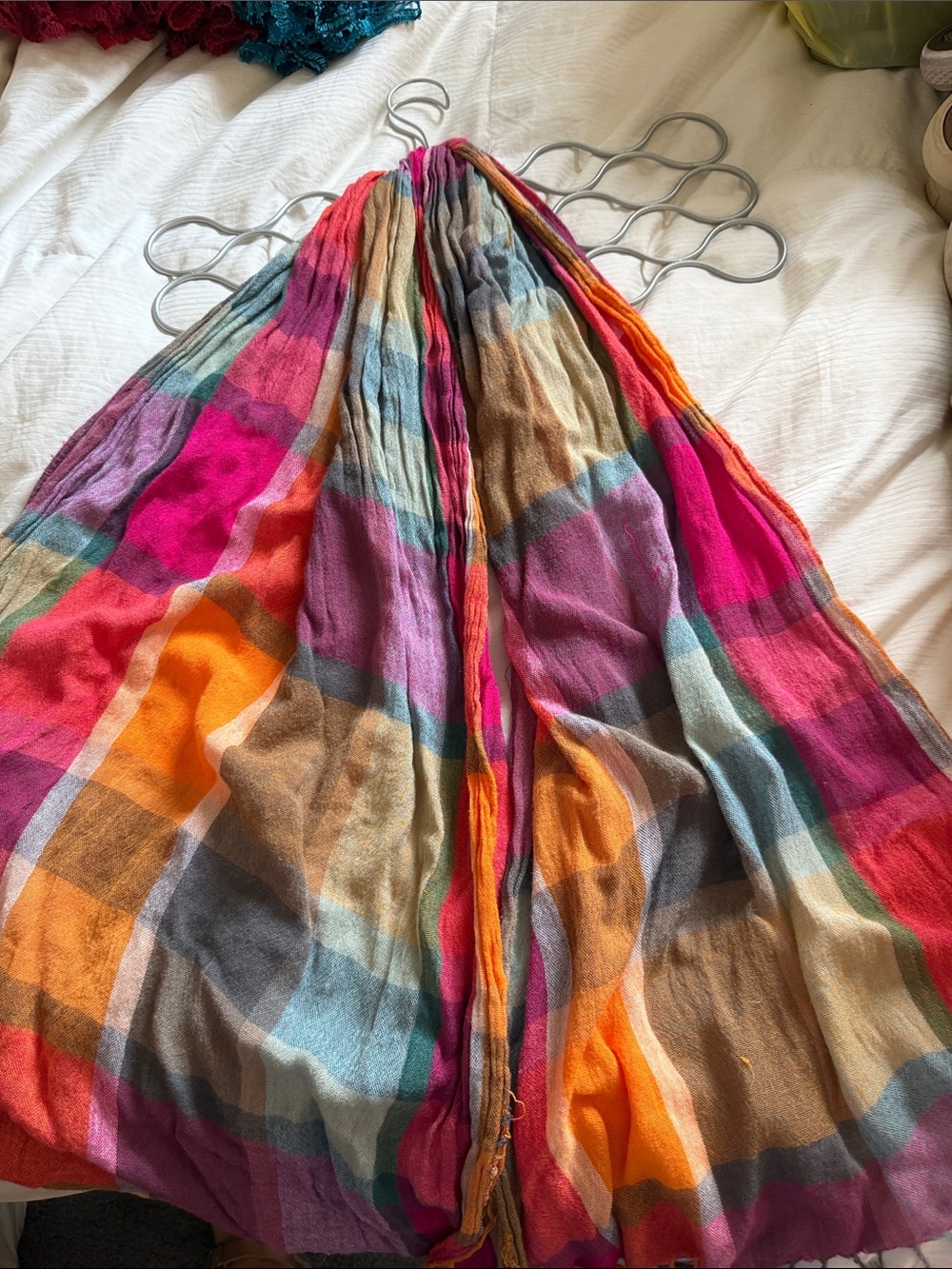 Multicolor Plaid Women's Dress - Bright Pink & Orange
